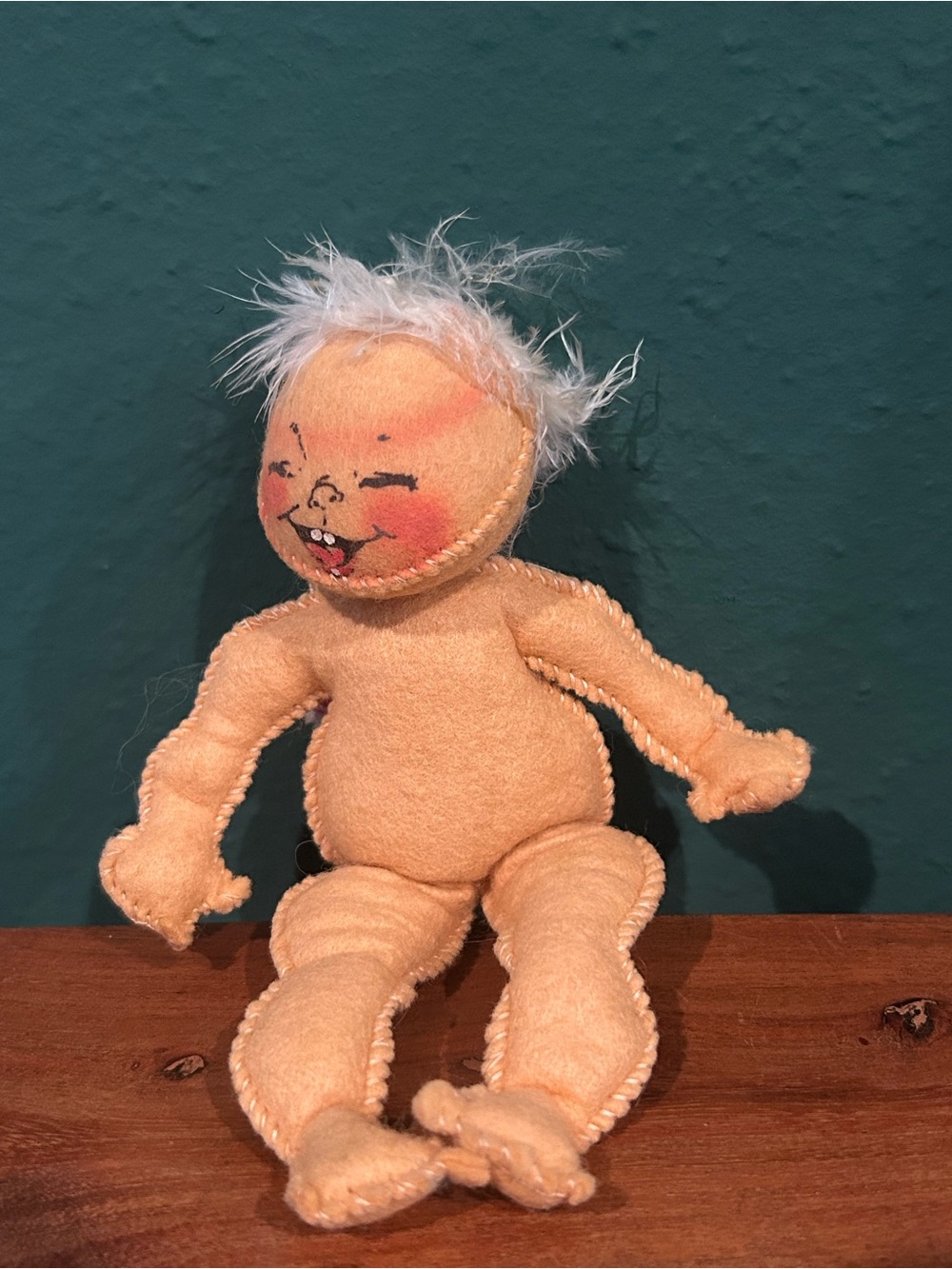 Vintage 1961 Annalee Mobilitee Peach Plush Doll with White Hair